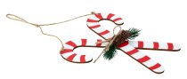 Wooden candy cane red/white with tree