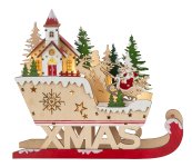 Wooden Xmas sledge with LED-light h=22cm