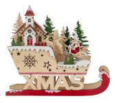 Wooden Xmas sledge with LED-light h=22cm