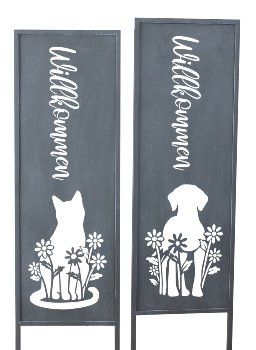 Metall-Schild "Willkommen" mit Katze &