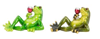 Frosch liegend mit Weinglas in der Hand