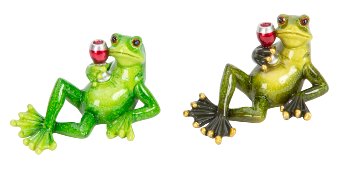 Frosch liegend mit Weinglas in der Hand
