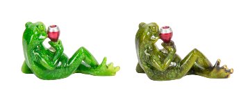 Frosch liegend mit Weinglas in der Hand