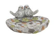 Heart bird bath with 2 birds h=18,5cm;