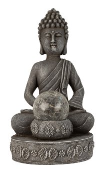 Buddha sitzend grau mit LED-Licht h=43cm