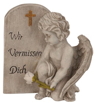 Angel beside phrase-stone grey h=20 cm