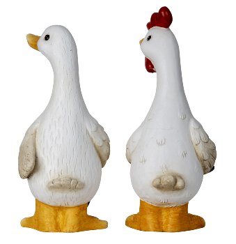 Gans mit Schippe & Huhn mit Gießkanne