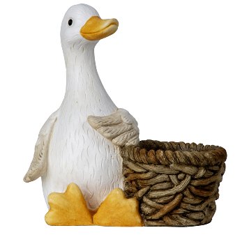 Gans sitzend neben Pflanztopf h=36cm