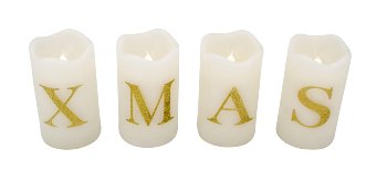 LED-Kerzen weiß mit "XMAS" h=12cm d=7cm,