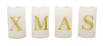 LED-Kerzen weiß mit "XMAS" h=12cm d=7cm,
