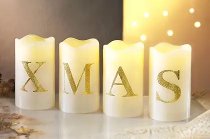 LED-Kerzen weiß mit "XMAS" h=12cm d=7cm,