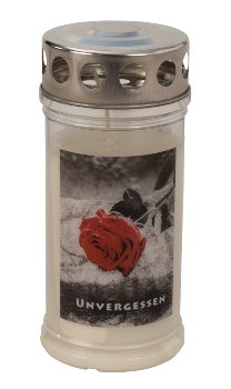 Gedenk-Kerze mit Rose 'Unvergessen'