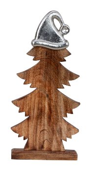 Wooden Xmas tree with metal hat for