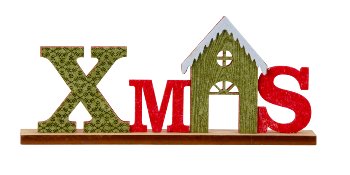 Schriftzug "XMAS" grün/rot aus Holz