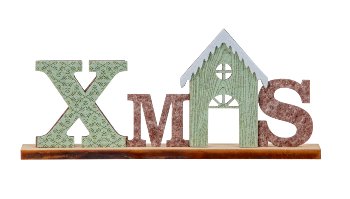 Schriftzug "XMAS" grün/braun aus Holz