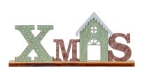 Schriftzug "XMAS" grün/braun aus Holz