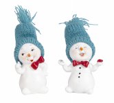 Cute snowman with turquois hat standing