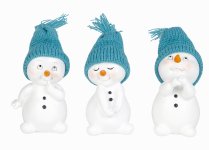 Cute snowman with turquois hat standing