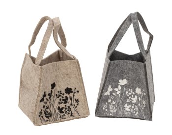 Filz-Tasche grau & beige "Blumenwiese"