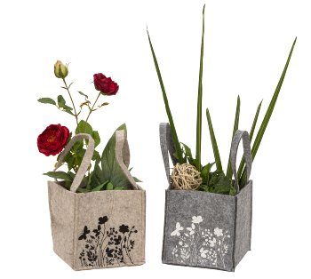 Filz-Tasche grau & beige "Blumenwiese"