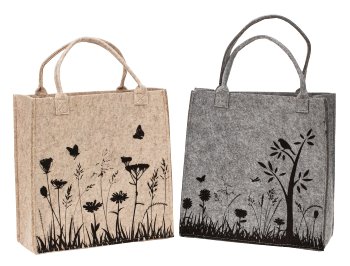 Felt bag grey & cream "flower meadow"