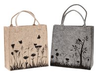 Filz-Tasche grau & beige "Blumenwiese"