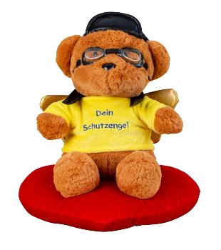 Pilot bear sitting on red heart h=32cm