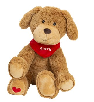 Plush dog brown with red scarf with