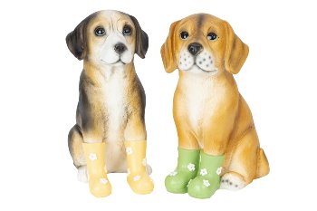 Dogs sitting with shoes h=25cm asst.