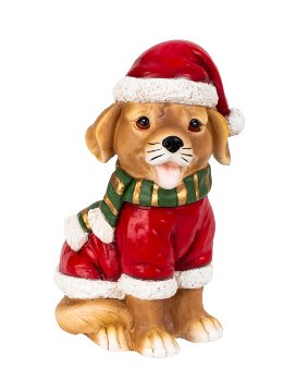 Hund sitzend mit Nikolausmütze & Schal