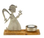 Angel on wooden base f. T-light h=16cm