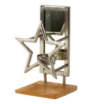 Star before mirror on wooden base f.