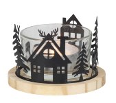 Metal xmas decoration on wooden plate