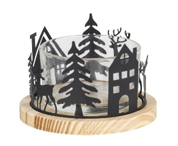 Metal xmas decoration on wooden plate