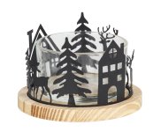 Metal xmas decoration on wooden plate