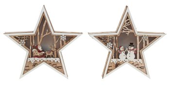 Wooden xmas star with LED-light h=25cm