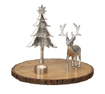 Wooden slice with xmas tree, elk