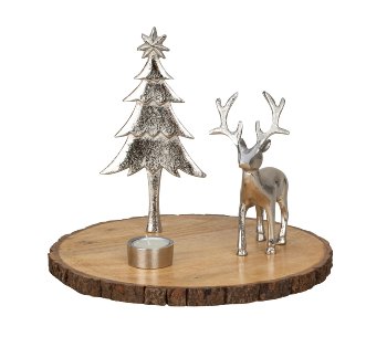 Wooden slice with xmas tree, elk