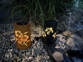 Metal lantern black with flower design &