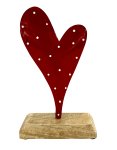 Metal heart red on wooden base h=17cm