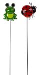 Metal frog & ladybird on stick h=71cm