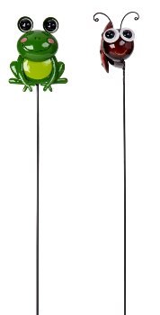 Metal frog & ladybird on stick h=71cm