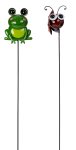 Metal frog & ladybird on stick h=71cm