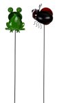 Metal frog & ladybird on stick h=71cm