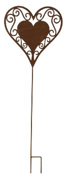 Garden stick double heart rust h=66cm