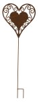 Garden stick double heart rust h=66cm