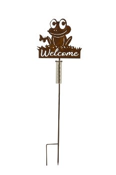 Metal rain gauge frog "Welcome" rusty