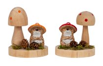Holz-Pilz-Deko mit Igel h=10,5+12cm