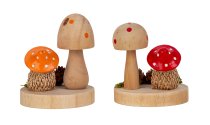 Holz-Pilz-Deko mit Igel h=10,5+12cm