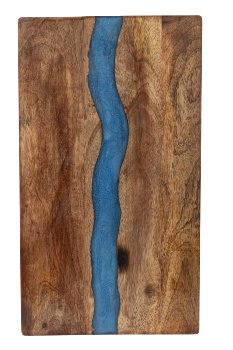 Wooden cutting board with blue resin